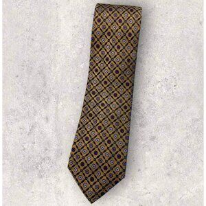 ROFFÉ 7fold Silk Tie Gold Purple Geometric W:3.6" EUC